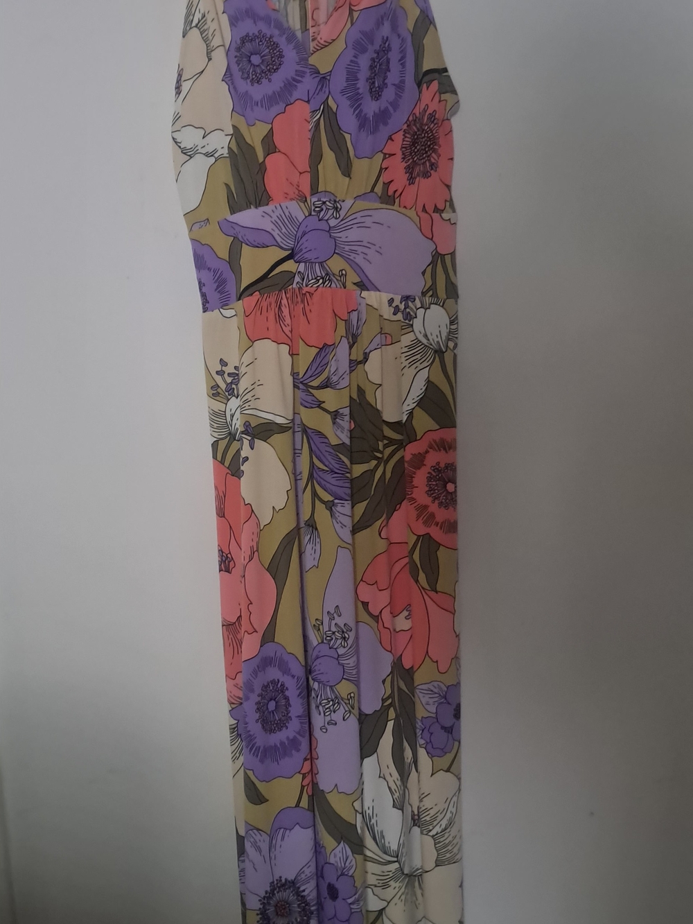London Times Floral Maxi Skirt in Purple, Coral & Cream
